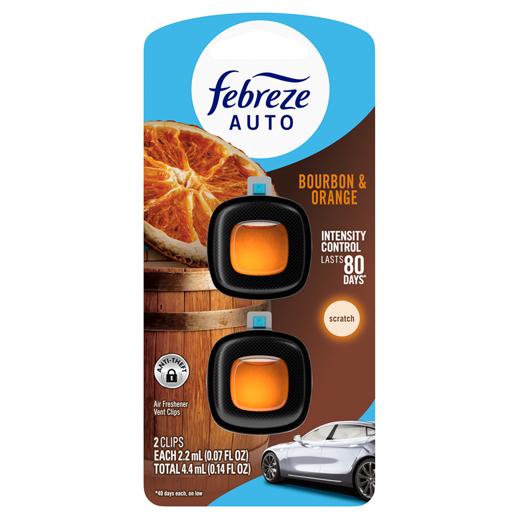 Febreze Auto Vent 2 Count Air Freshener - Bourbon Orange CASE PACK 8