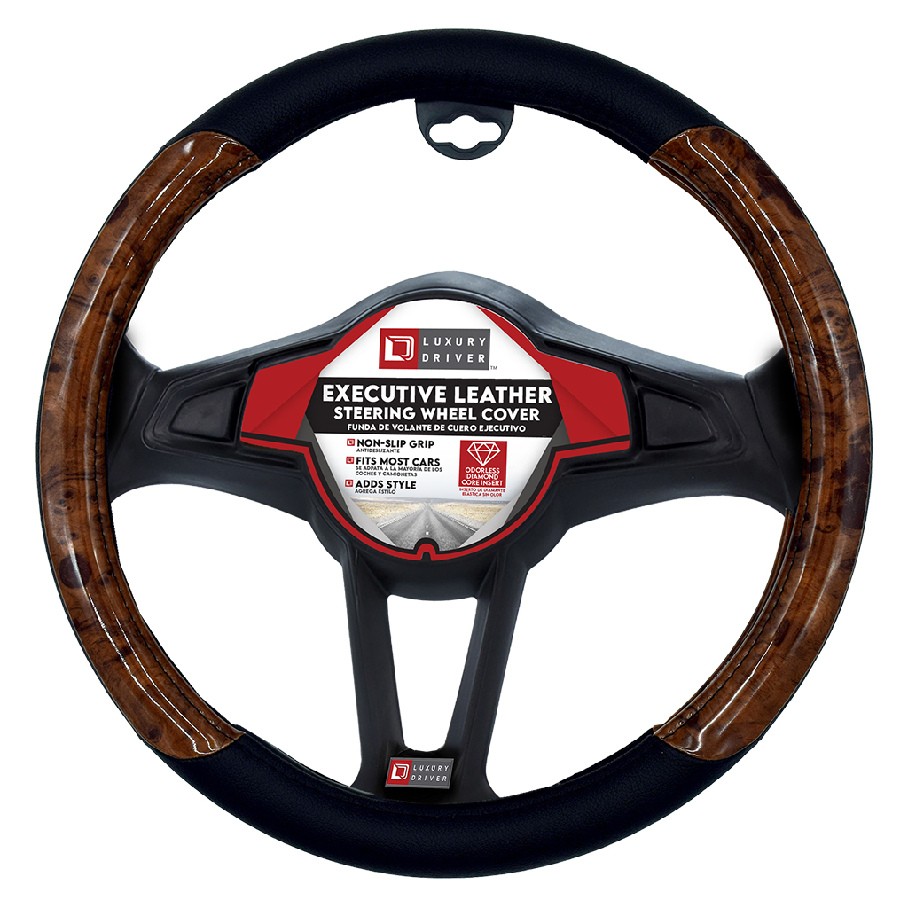 Luxury Driver Steering Wheel Cover - Executive Leather Black