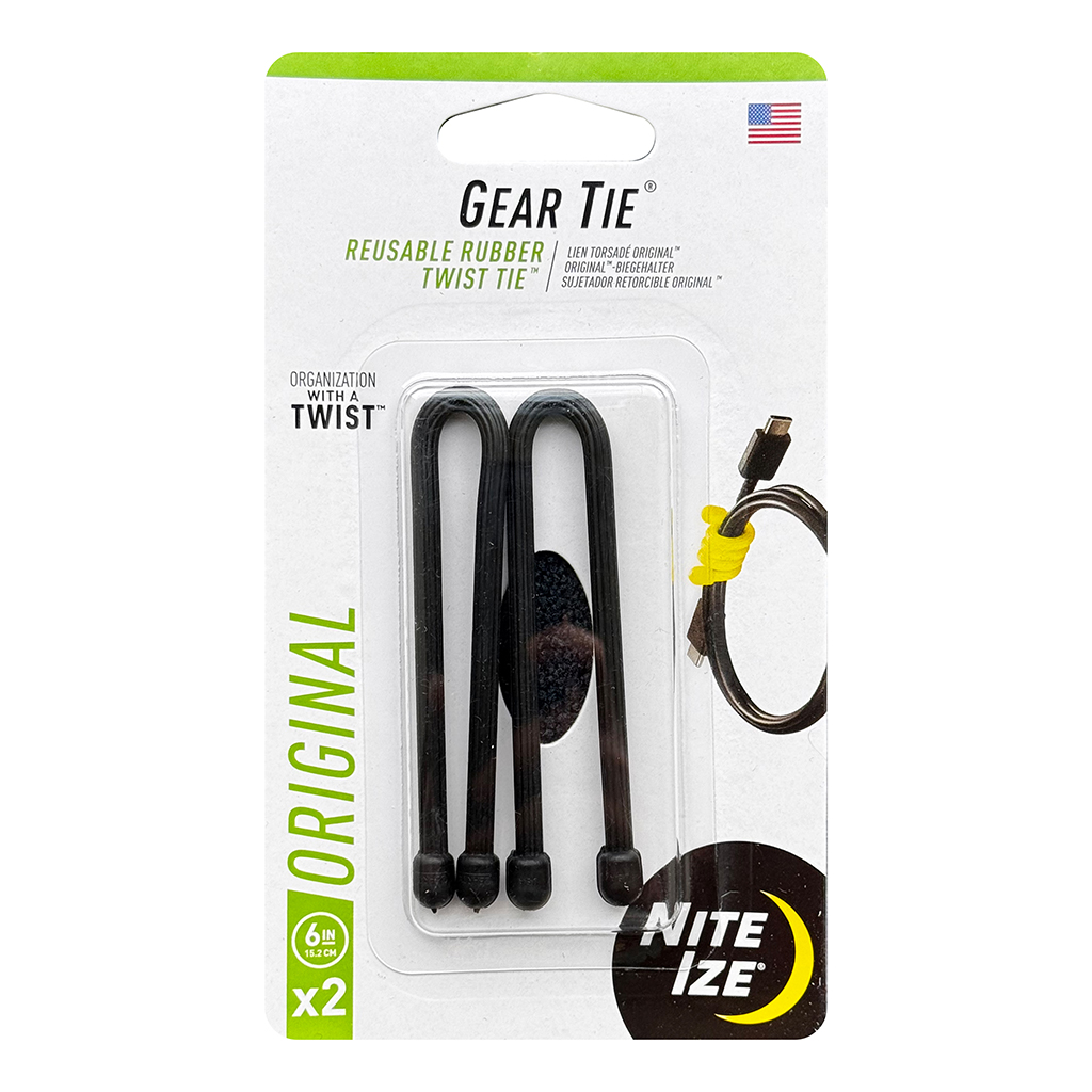 Nite Ize Gear Tie Reusable Rubber Twist Tie 6 inch 2 Pack Black CASE PACK 12