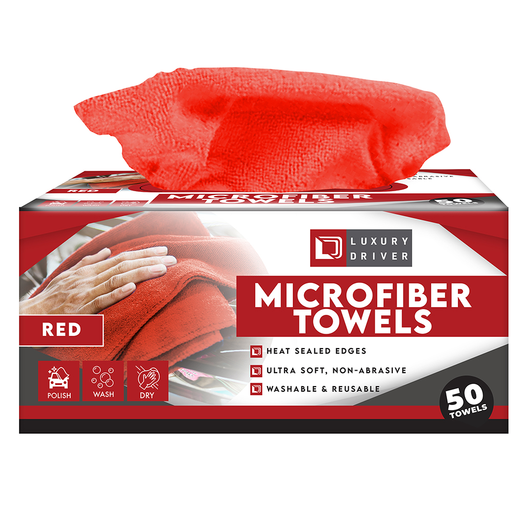 Luxury Driver Pop Up 12 Inch X 12 Inch Microfiber Towel 50 Ct - Red