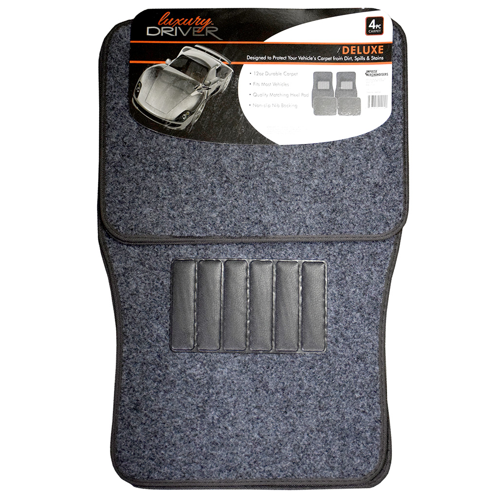 Luxury Driver Deluxe 4 Piece Carpet with Heel Pad Car Mat - Dark Grey