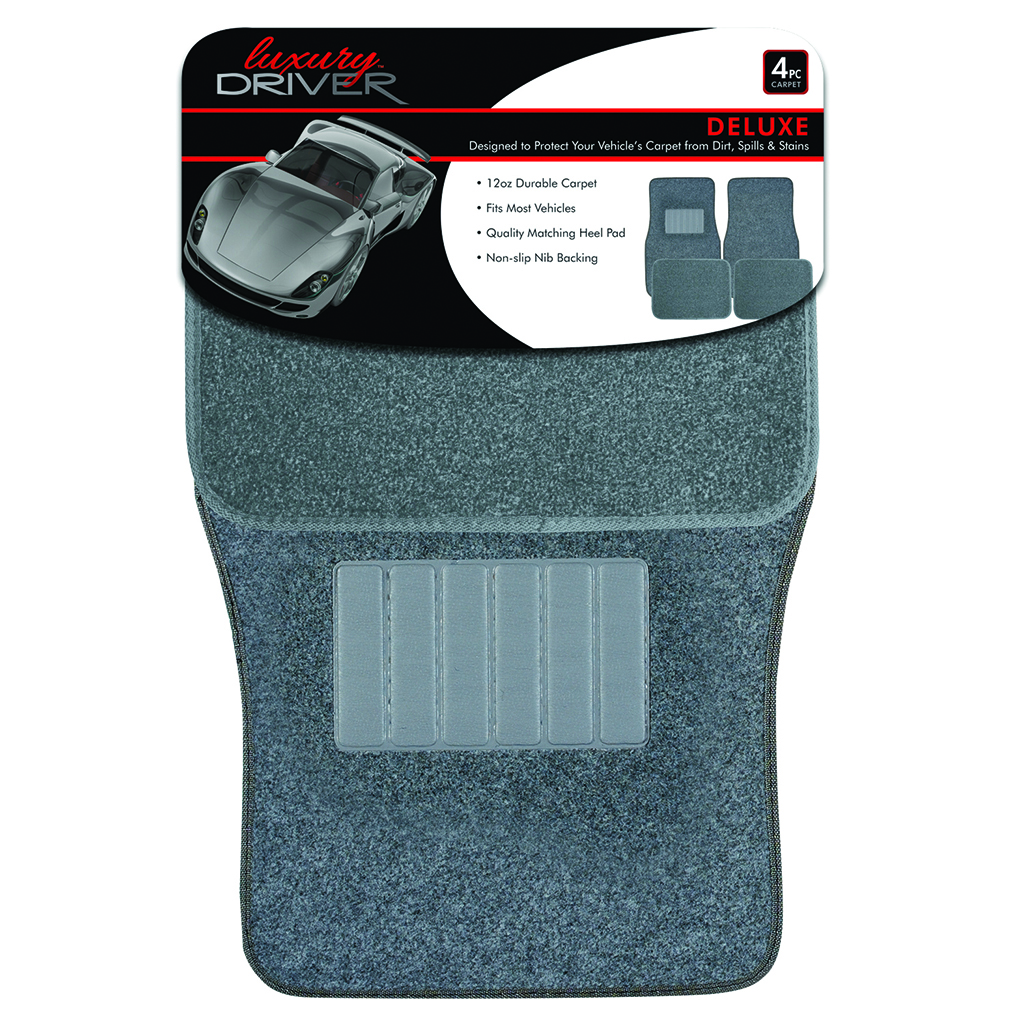 Luxury Driver Deluxe 4 Piece Carpet with Heel Pad Car Mat - Light Grey