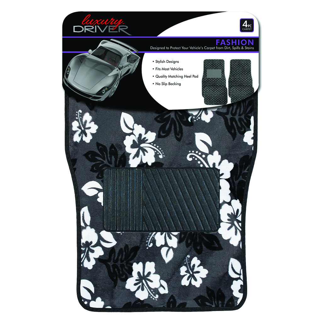 Fashion 4 Piece Carpet Car Mat - Hawaiian Grey