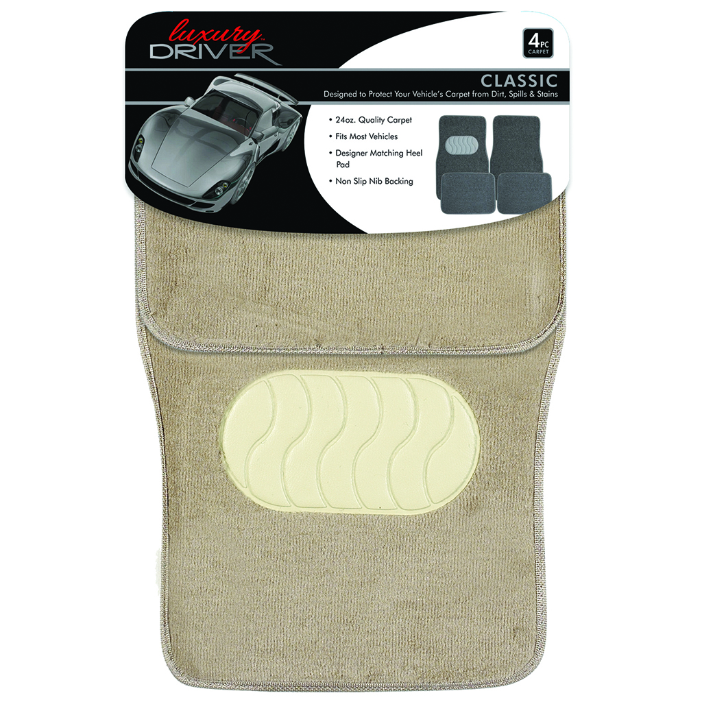 Classic 4 Piece Carpet Car Mat With Heel - Beige