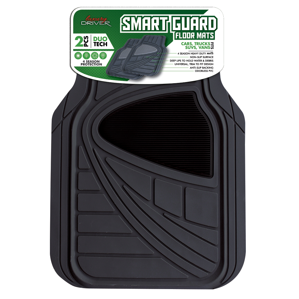 Duo Tech All Weather 2 Piece Car Mat with Grey Heel Pad - Black