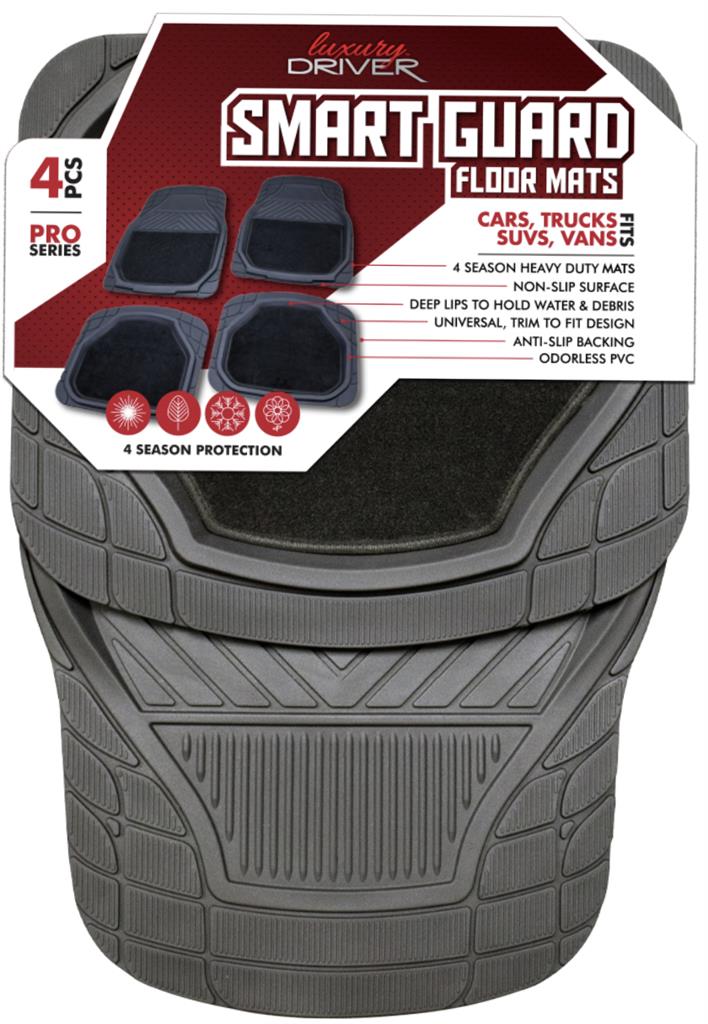 Smart Guard 4 Piece Pro Floor Mats with Carpet- Gray