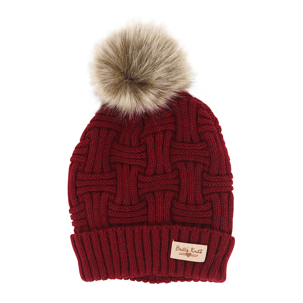 Lined knit hat With Pompom - Assorted Colors