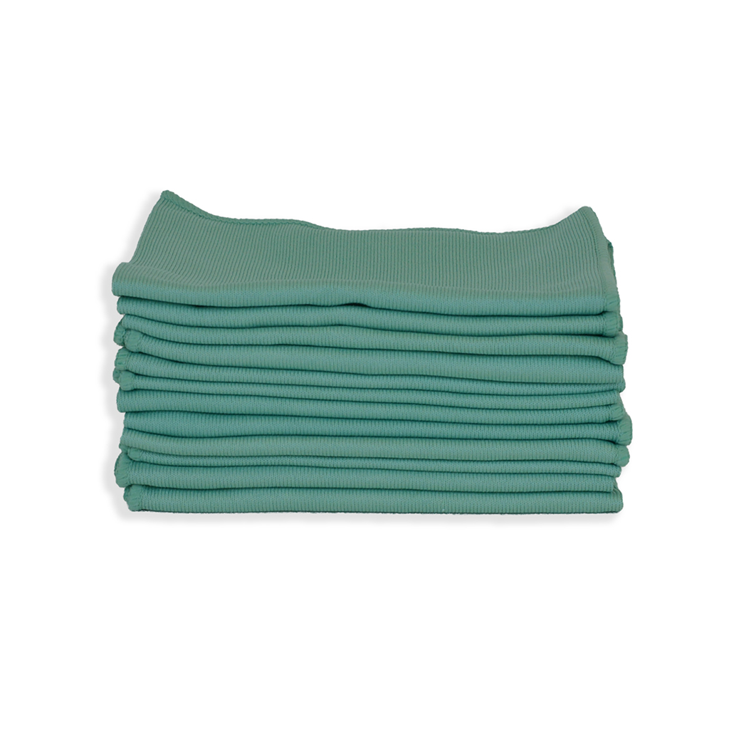 High Grade Overlock Edge Microfiber Glass Towel 16x16 Green- 1 Dozen