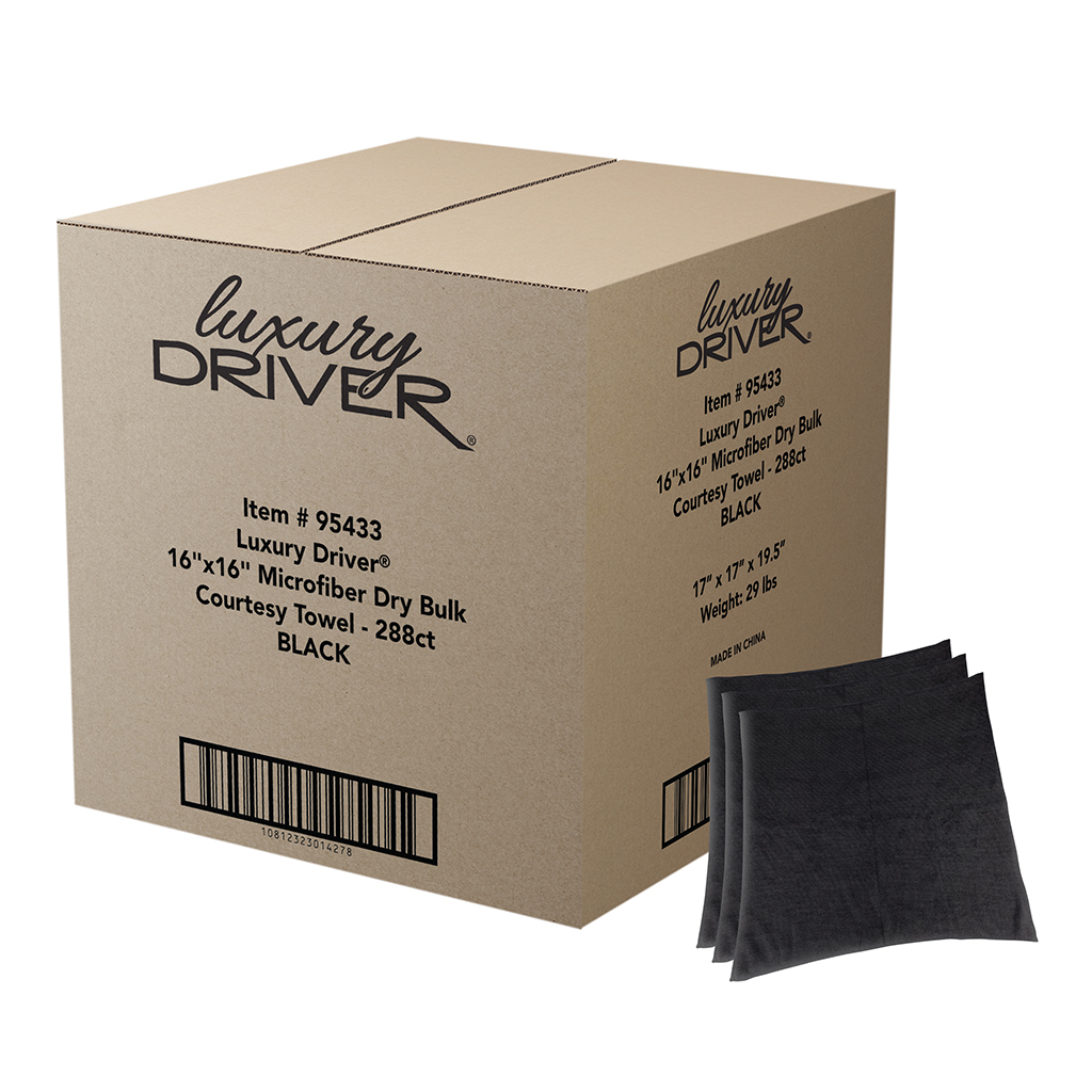 Luxury Driver 16 Inch x 16 Inch Microfiber Dry Bulk Courtesy Towel - 288ct - Black