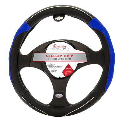 Luxury Driver Steering Wheel Cover - Scallop Grip Blue