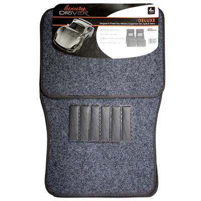 Luxury Driver Deluxe 4 Piece Carpet with Heel Pad Car Mat - Dark Grey