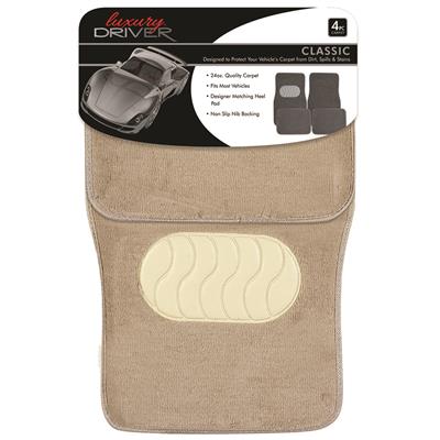 Classic 4 Piece Carpet Car Mat With Heel - Beige